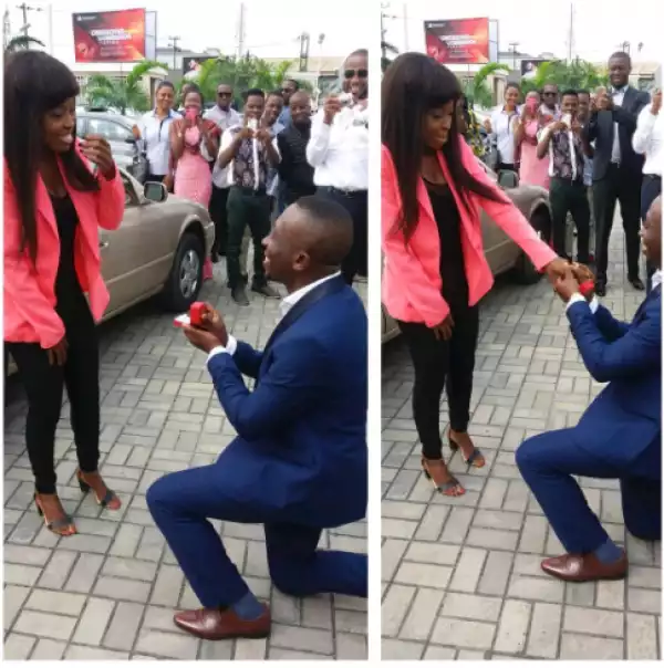 Nigerian man proposes to girlfriend in church after service (Photos)
